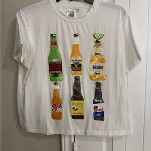 Queen of sparkle Sequin Beer Bottle Graphic Tee - White